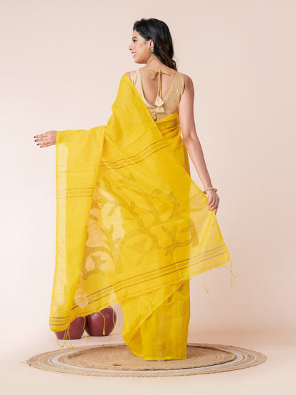 Yellow Sequin Jamdani Saree