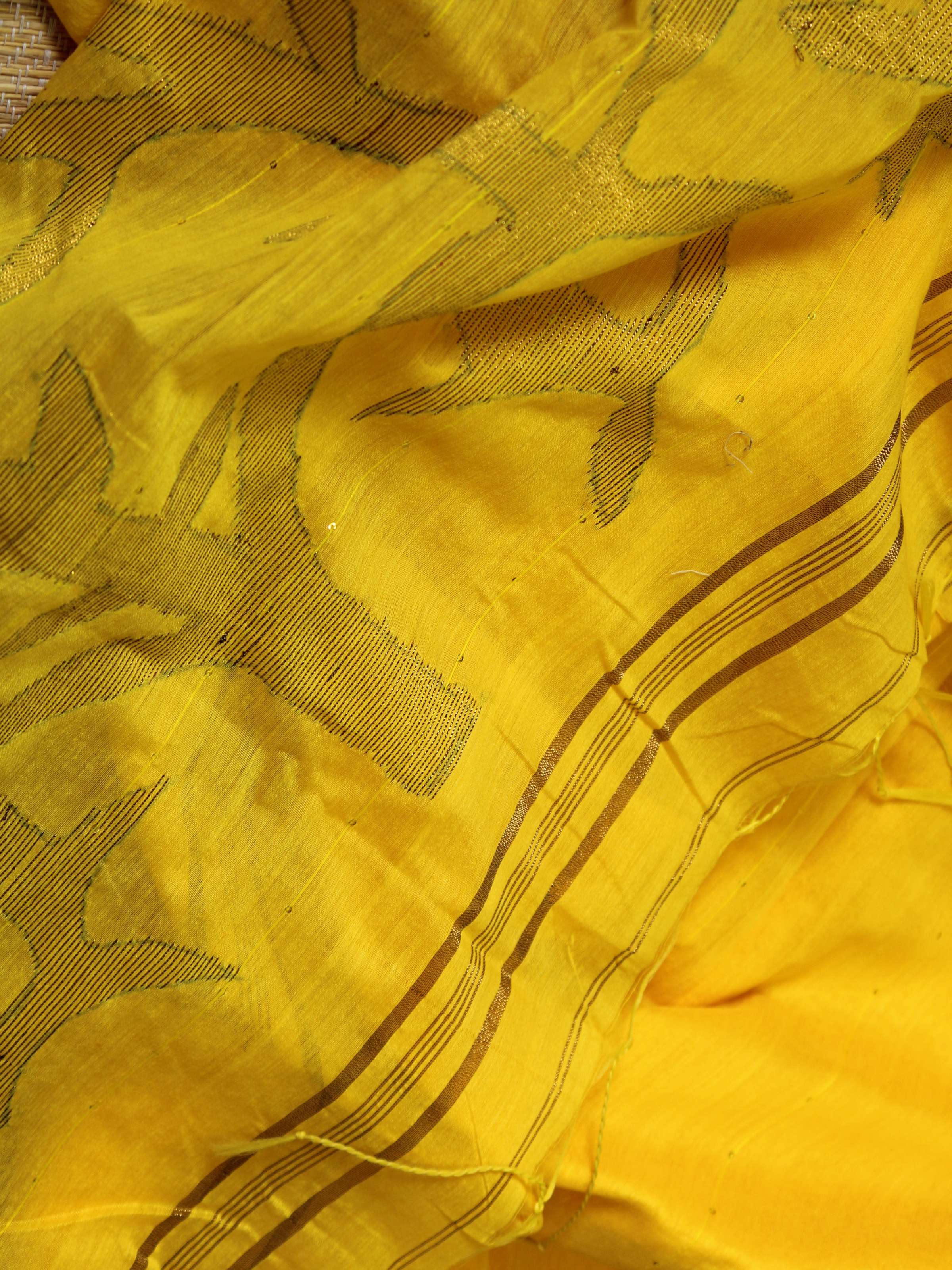 Yellow Sequin Jamdani Saree