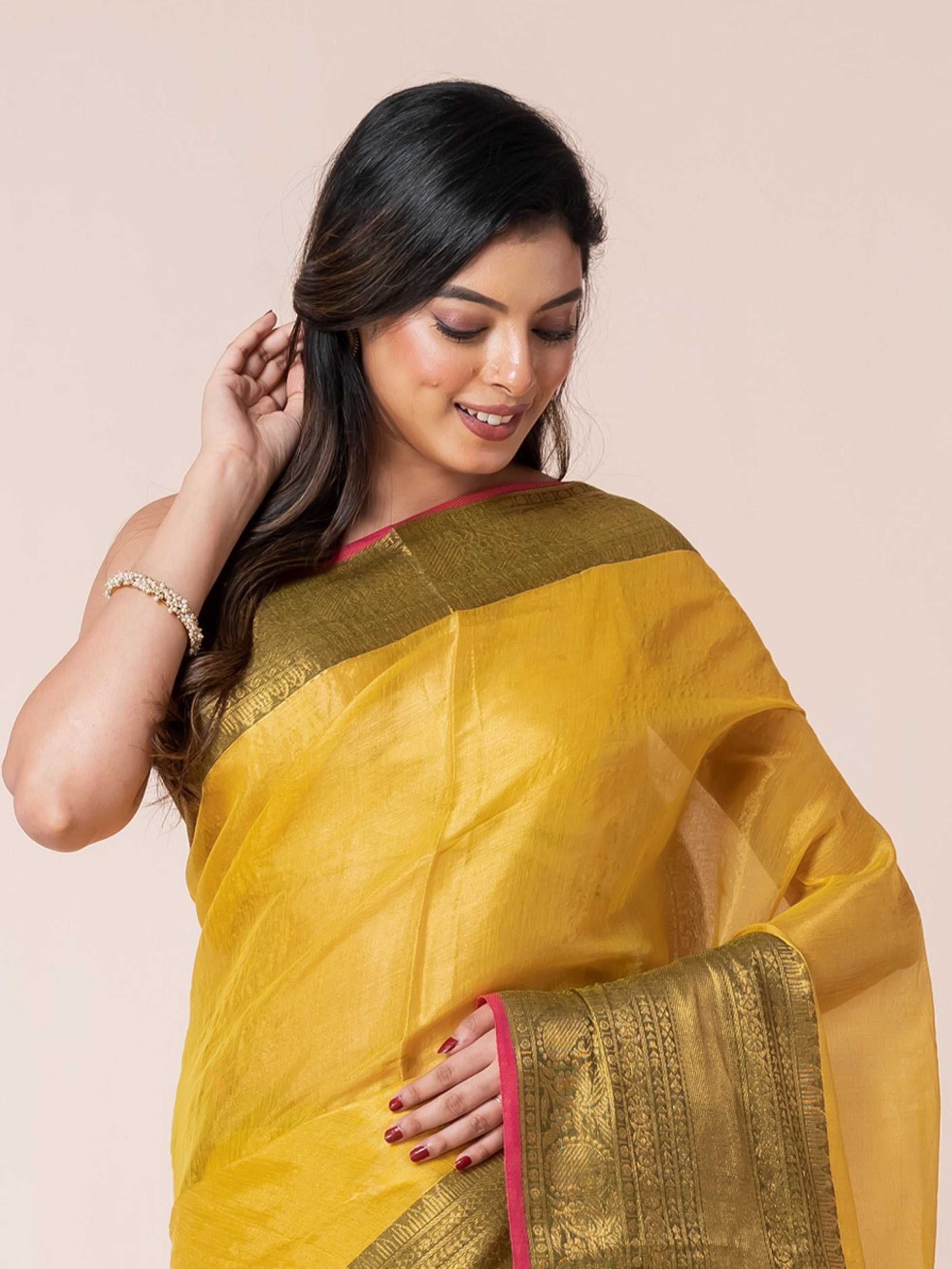 Yellow Tissue Zari Border Saree
