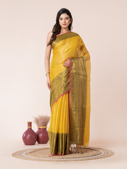 Yellow Tissue Zari Border Saree