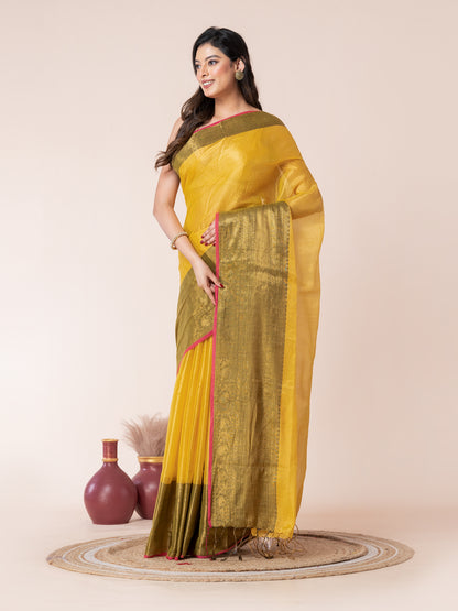 Yellow Tissue Zari Border Saree