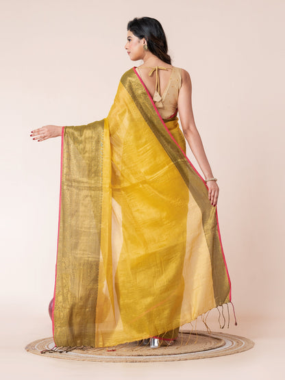 Yellow Tissue Zari Border Saree